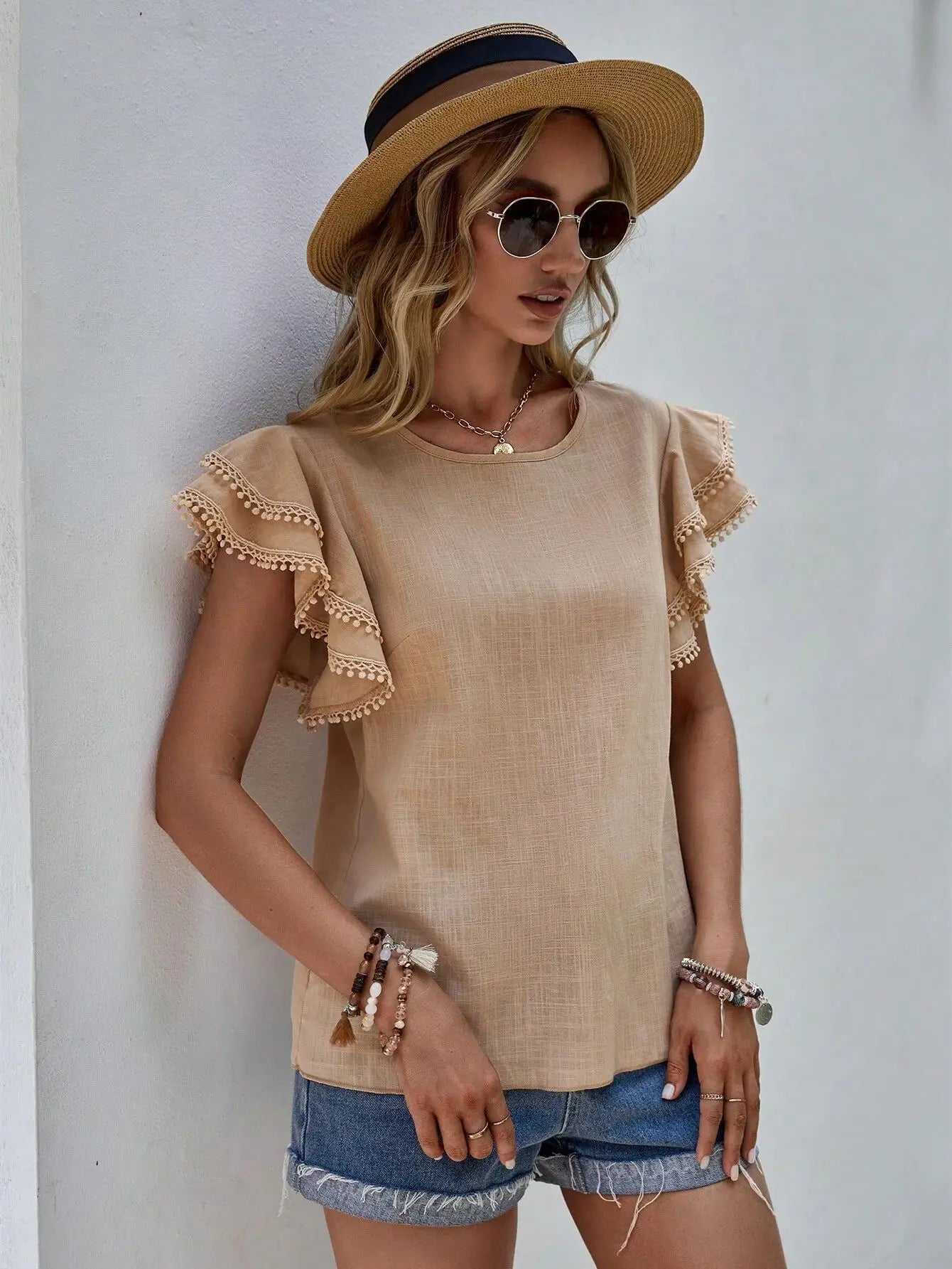 Camillia - Blusa femenina con mangas de volante