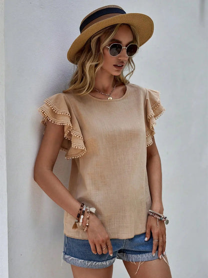 Camillia - Blusa femenina con mangas de volante