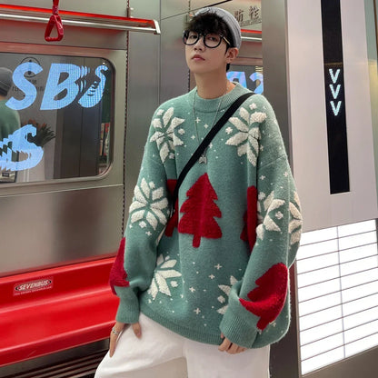 Marion | Jersey de punto oversize con escote redondo y estampado navideño para hombre y mujer