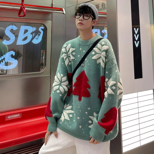 Marion | Jersey de punto oversize con escote redondo y estampado navideño para hombre y mujer