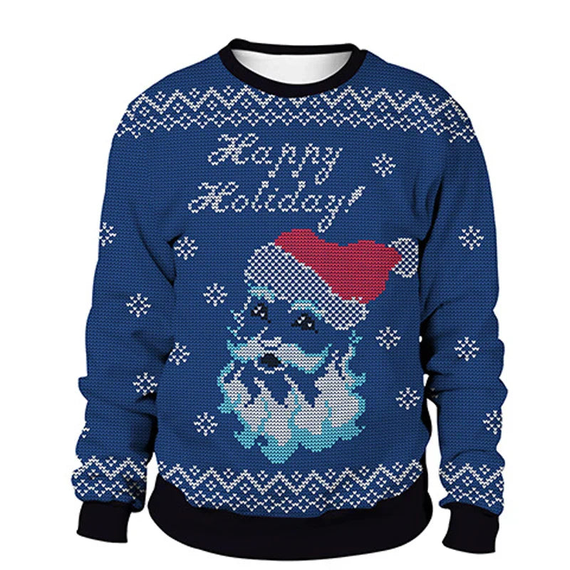 Dietmar | Cálido jersey con escote redondo y estampados navideños en 3D para hombre y mujer