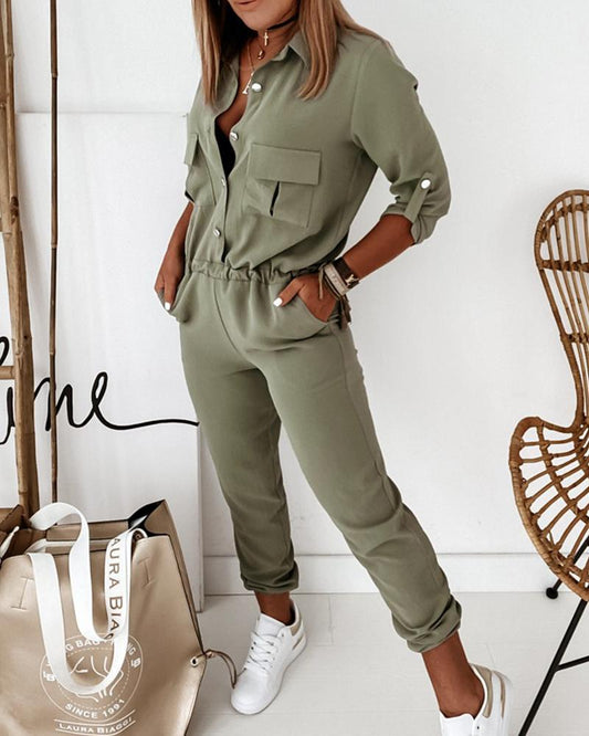 Elegante Mono con Mangas Largas y Cintura Elástica | Estilo Oficina Casual