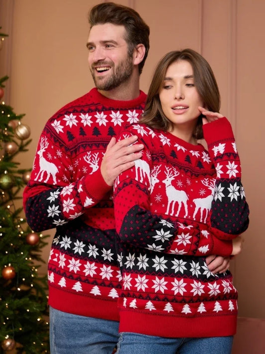 Julian | Cálido jersey de punto con escote redondo y estampado navideño para hombre y mujer