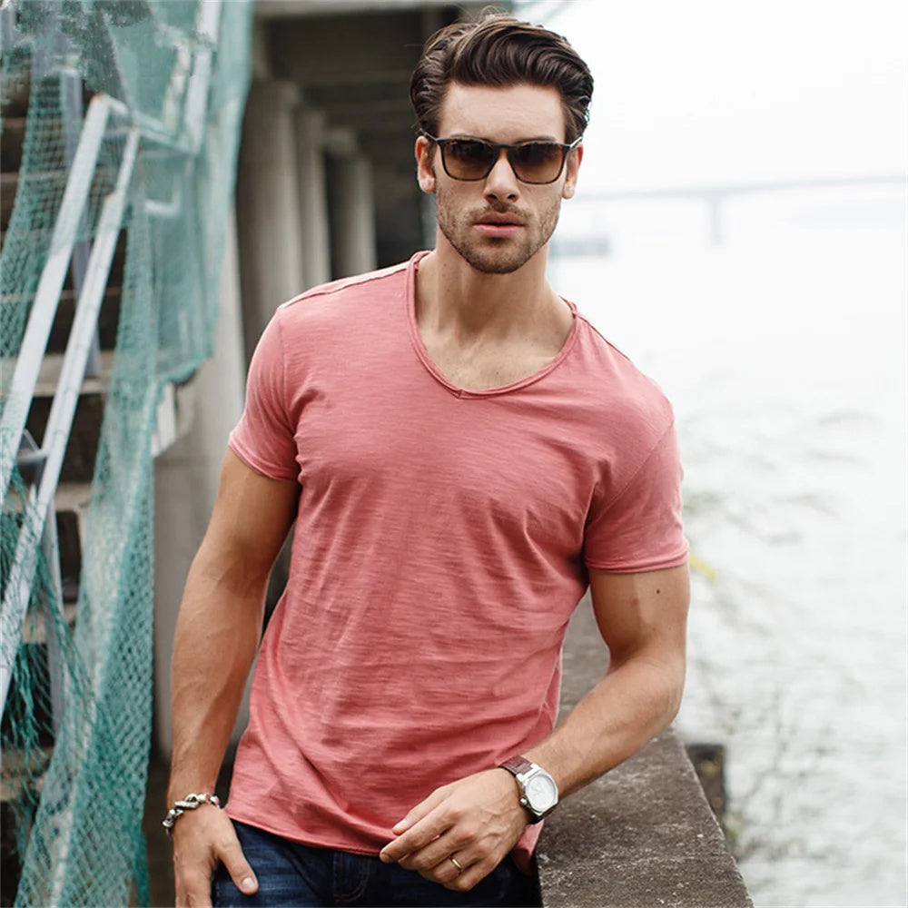 Męski T-Shirt Z Dekoltem W Serek