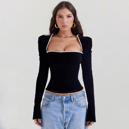 Keny | Blusa vintage de terciopelo negro