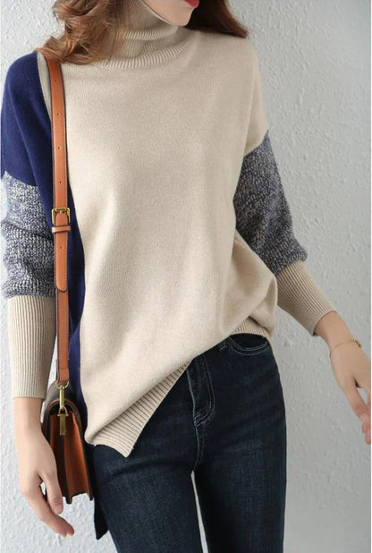 Lottie | Jersey holgado con cuello alto en contraste para mujer
