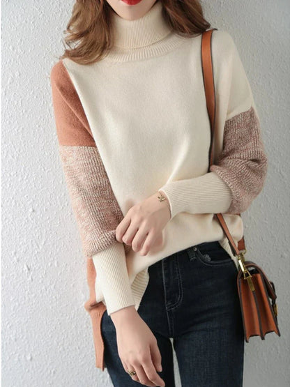 Lottie | Jersey holgado con cuello alto en contraste para mujer