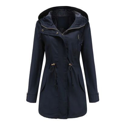 Elegante chubasquero con capucha y cintura ajustable para mujer | Ideal para otoño/invierno