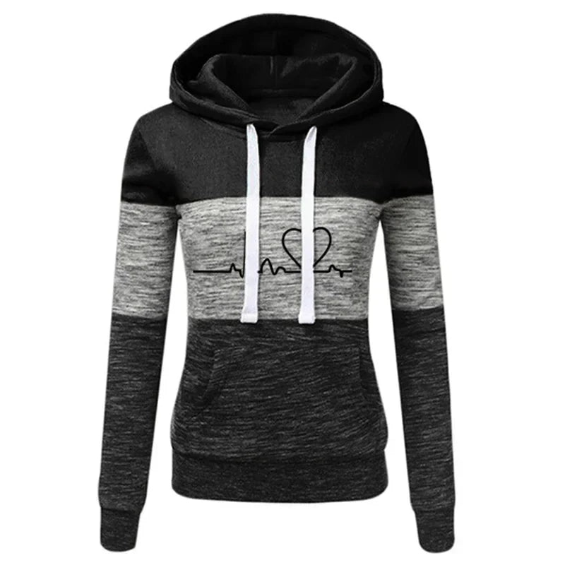 Monica | Sudadera entallada con capucha y estampado de corazones y latidos para mujer