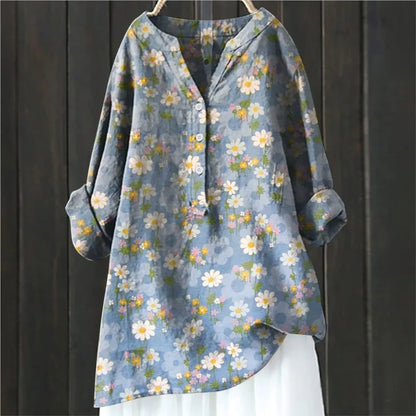 Woubina Blusa | Mujer Floral Button-Up Top de manga larga