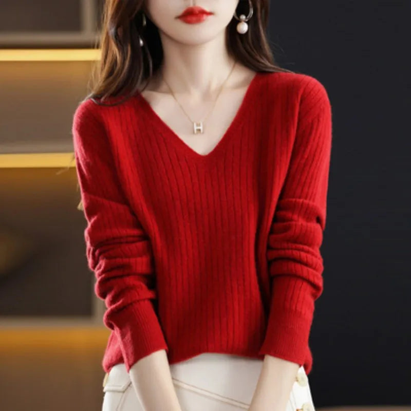 Irene | Jersey de punto con cuello de pico y corte entallado para mujer
