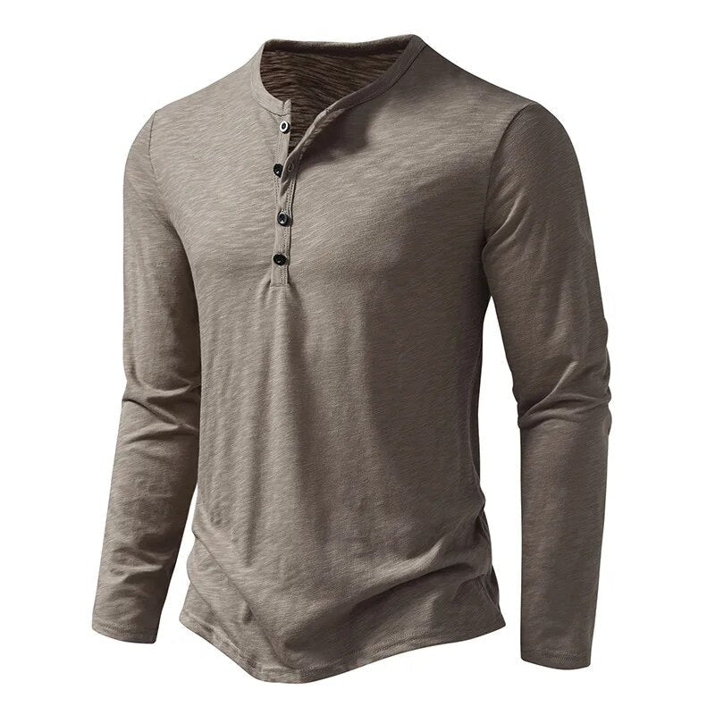 Męska Koszulka Henley Z Długim Rękawem
