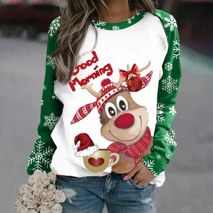 Romina | Cálido jersey con escote redondo y reno navideño estampado en 3D para mujer