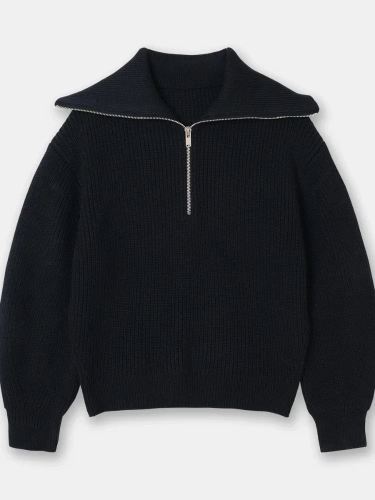 Madeleine | Jersey de cuello alto con solapa a rayas
