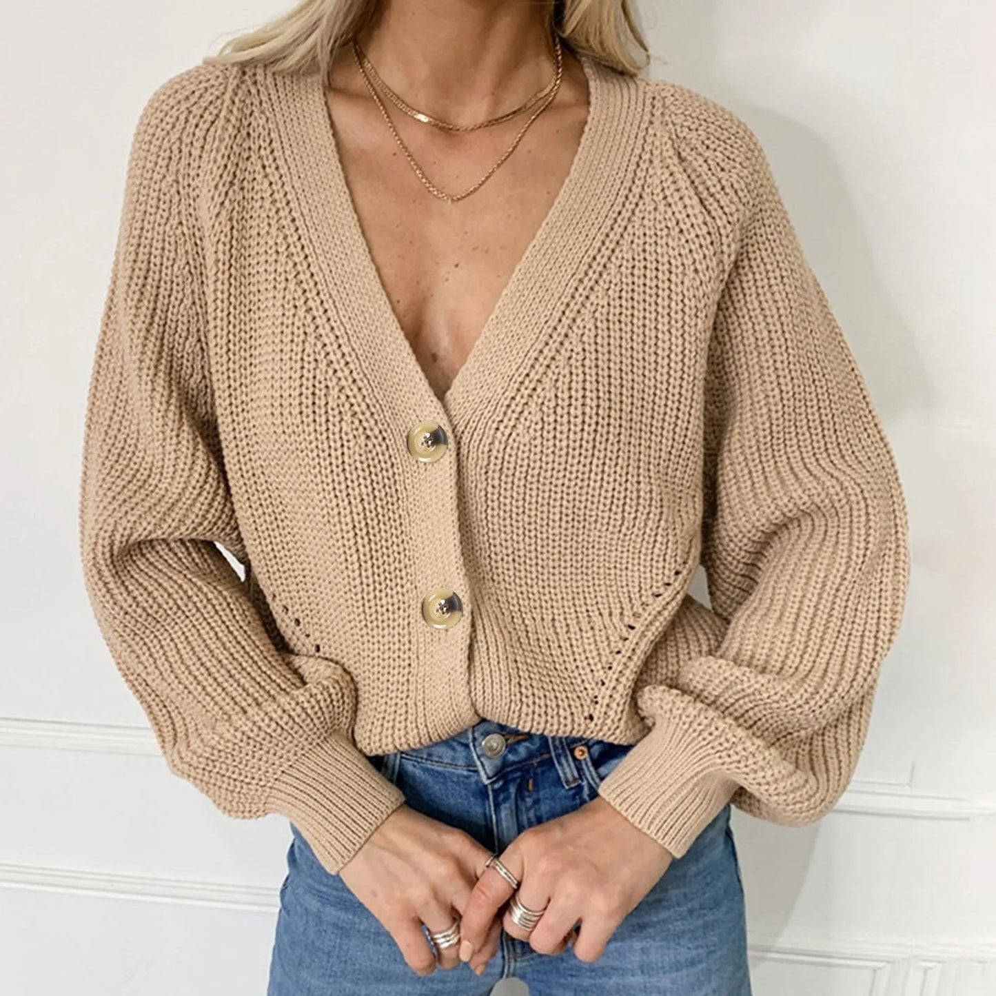 Samantha - cálido jersey de punto con cuello de pico
