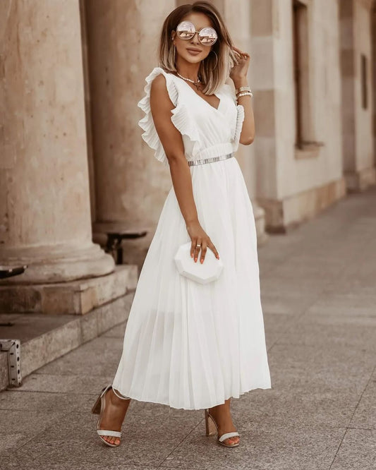 Sofia | Vestido maxi plisado blanco