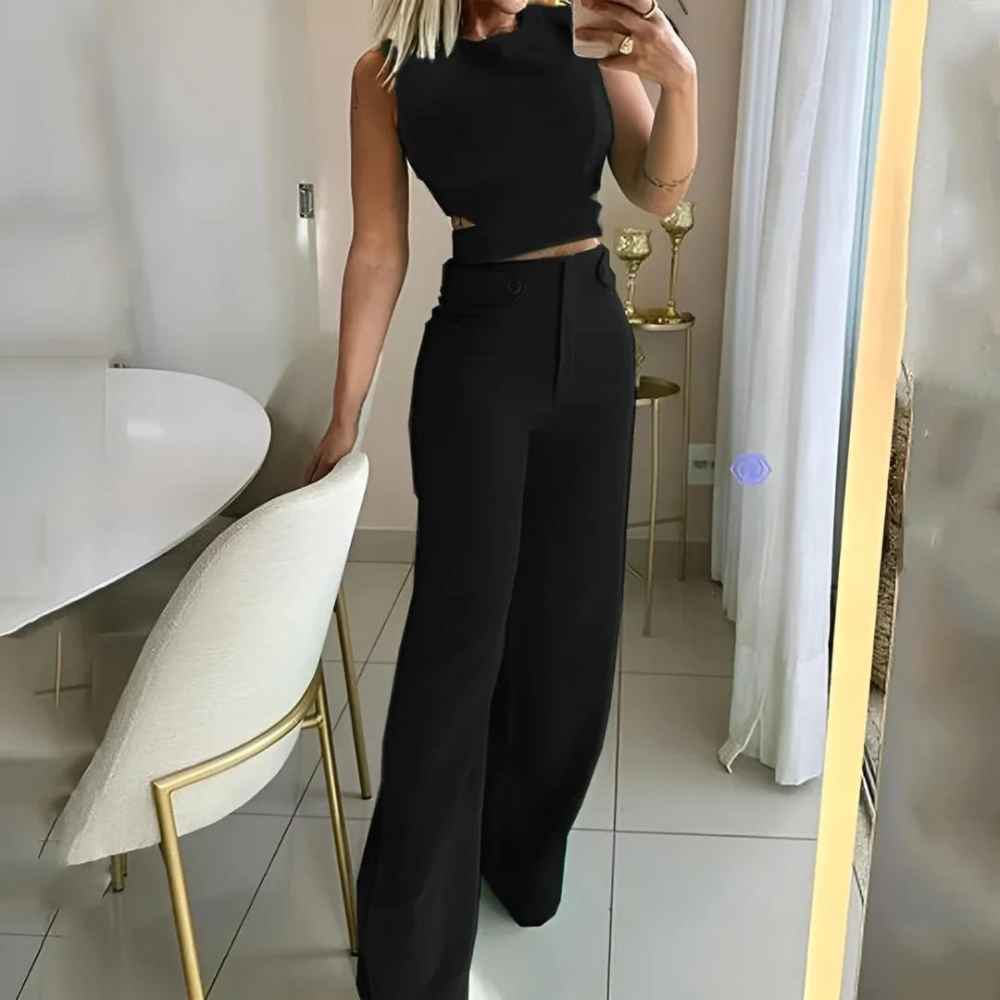 Scarlett | Chic Women's Set Crop Top & Long Pants with High Waist