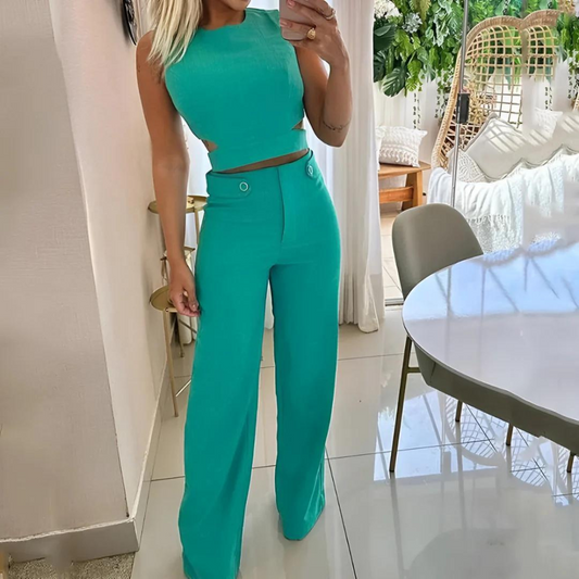 Scarlett | Chic Women's Set Crop Top & Long Pants with High Waist