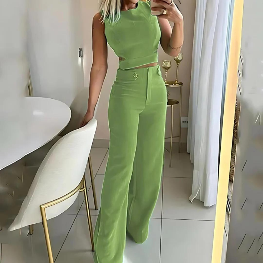 Scarlett | Chic Women's Set Crop Top & Long Pants with High Waist