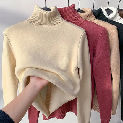 Jersey de cuello alto con forro de terciopelo para mujer