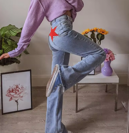 Emily | Vaqueros con estrella | Ropa casual de calle | Algodón resistente
