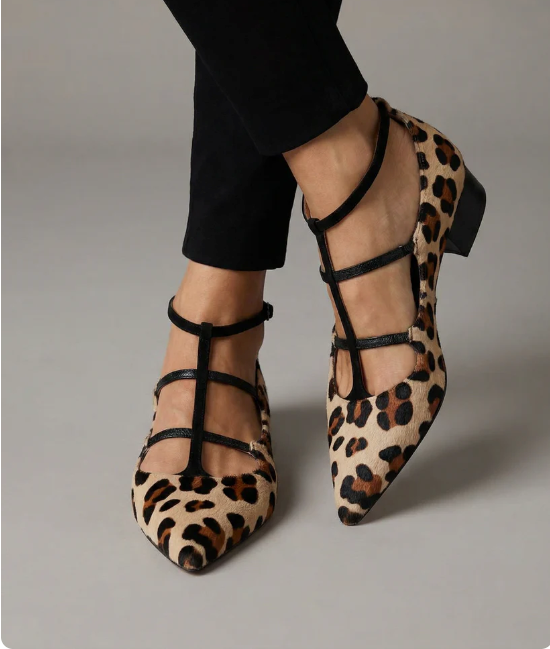 Damskie Płaskie Buty W Panterkę Szpiczaste Paski