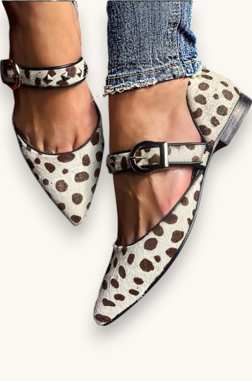 Damskie Płaskie Buty Czubek W Szpic Pasek Na Kostkę Sprzączka