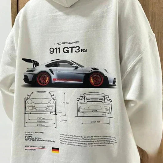 Maxime | Sudadera oversize con capucha y motivos de carreras para un look atrevido