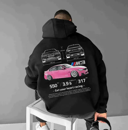 Maxime | Sudadera oversize con capucha y motivos de carreras para un look atrevido