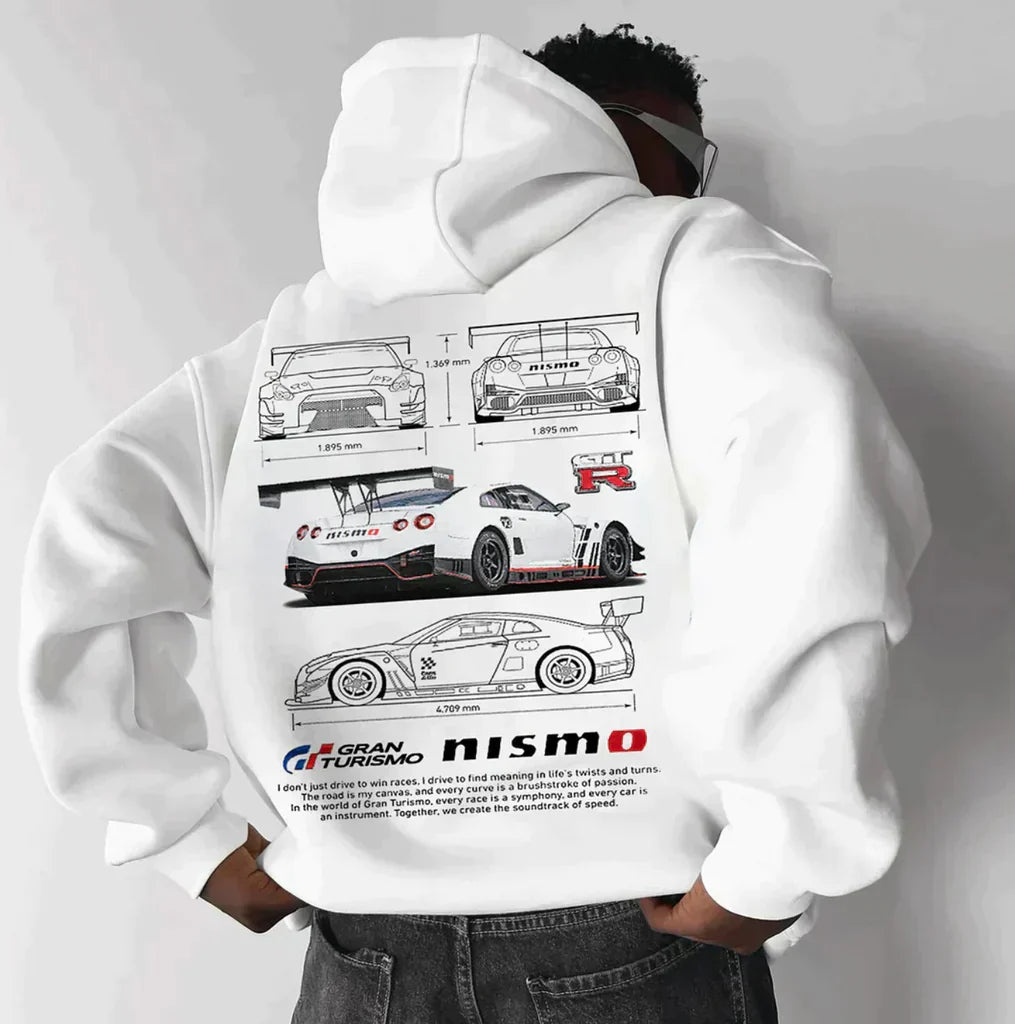 Maxime | Sudadera oversize con capucha y motivos de carreras para un look atrevido