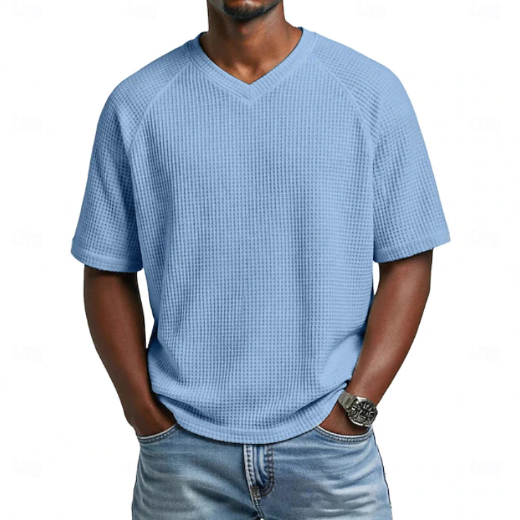 Męski T-Shirt Raglan Krótki Rękaw w Serek
