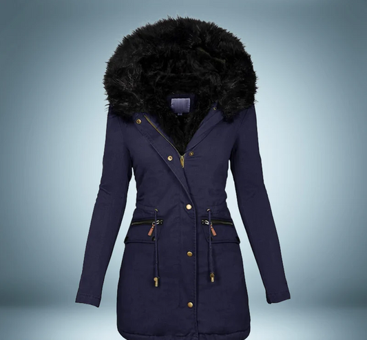 Elegante parka con cuello de piel