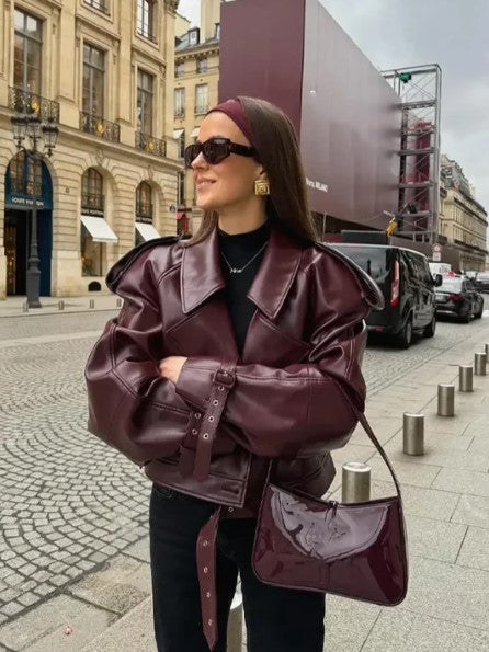 Chaqueta corta de cuero otoño|invierno para mujer