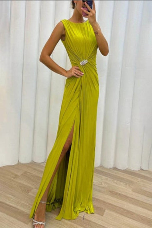 Vestido largo sin mangas plisado para ocasiones especiales