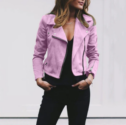 Casual chaqueta de cuero negro con cremallera para las mujeres | Ideal para todos los días