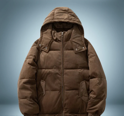 Chaqueta de plumón marrón con capucha