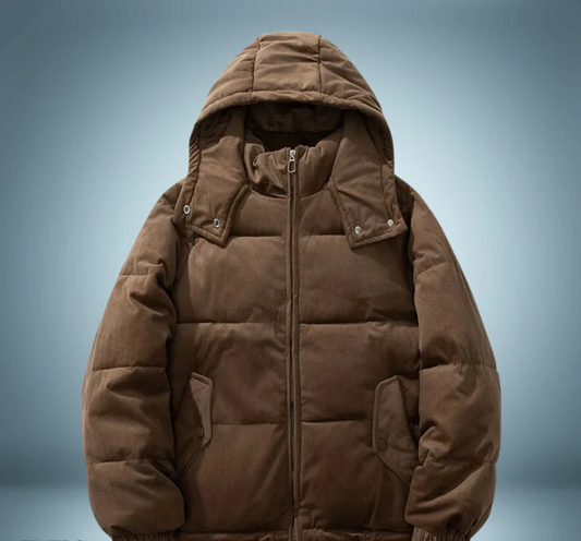 Chaqueta de plumón marrón con capucha