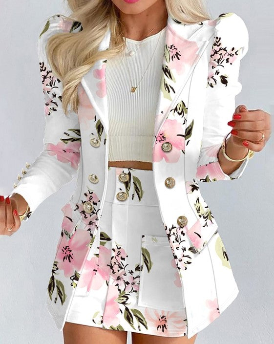 Abigail | blazer de doble botonadura con estampado floral y mangas abullonadas