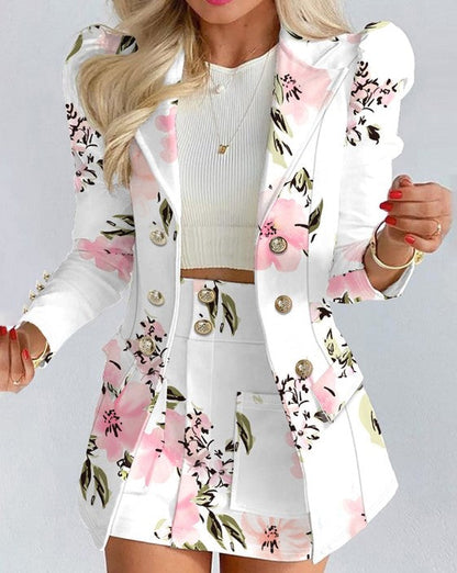 Abigail | Blazer cruzado de mujer con estampado floral y mangas abullonadas