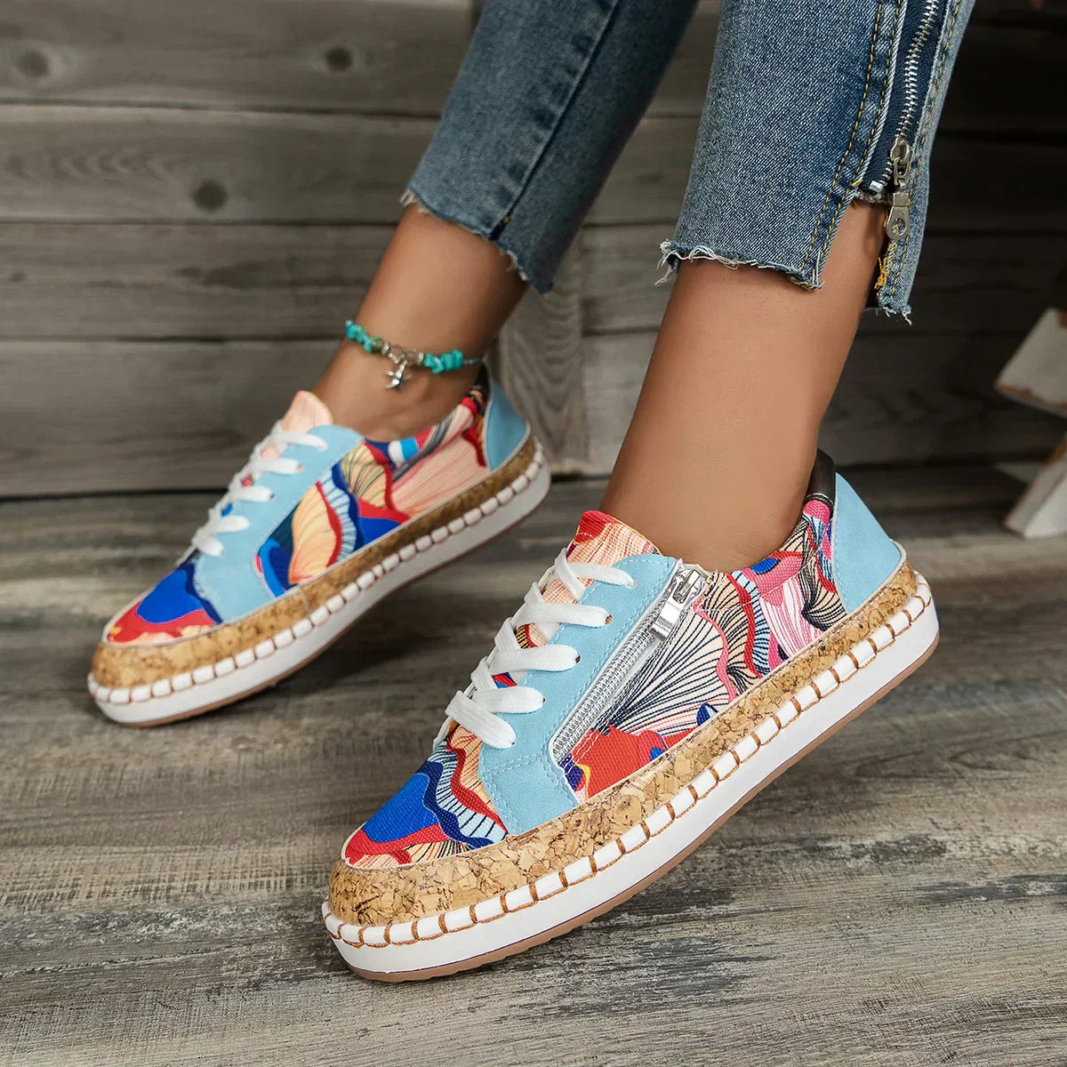 Zapatillas vulcanizadas de mujer con estampado floral