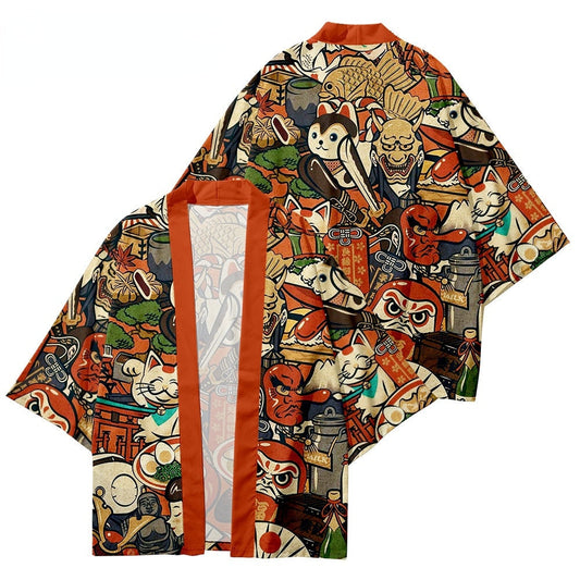 Abrigo con estampado de carpas onduladas japonesas Tradicional