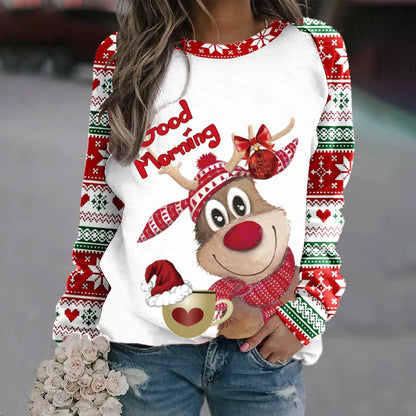 Romina | Cálido jersey con escote redondo y reno navideño estampado en 3D para mujer