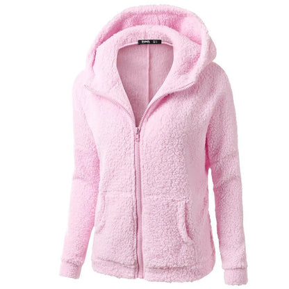 Elisa | Elegante sudadera con capucha de piel sintética de osito y cremallera - Ideal para otoño/invierno