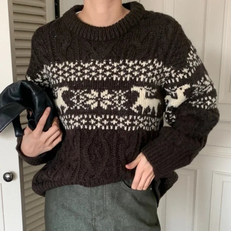 Steffi | Jersey de punto con escote redondo y patchwork navideño para mujer