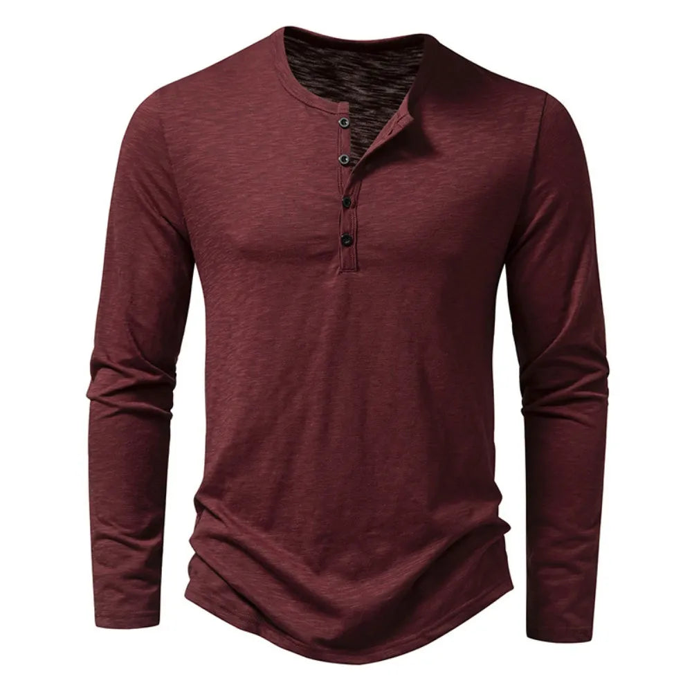 Męska Koszulka Henley Z Długim Rękawem