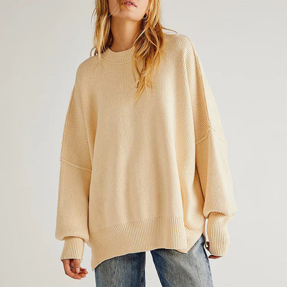 Fayette | Elegante jersey rojo de mujer de manga larga y cuello redondo