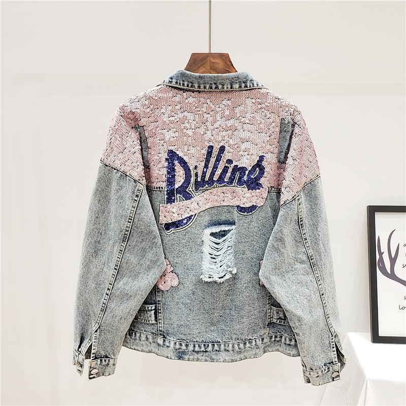 Chaqueta vaquera oversize con purpurina