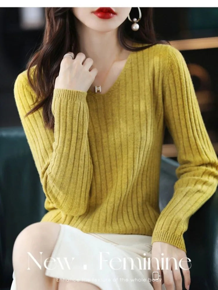 Irene | Jersey de punto con cuello de pico y corte entallado para mujer