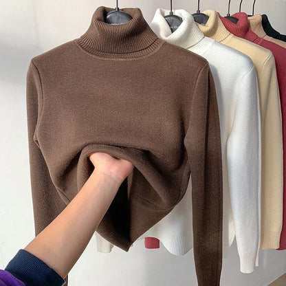 Jersey de cuello alto con forro de terciopelo para mujer