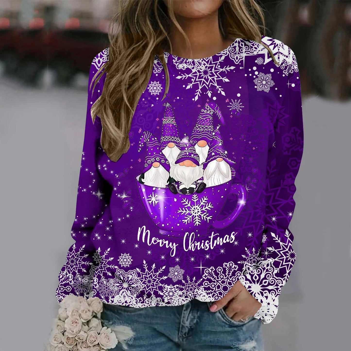 Zorana | Cálido jersey con escote redondo y estampado Merry Christmas para mujer